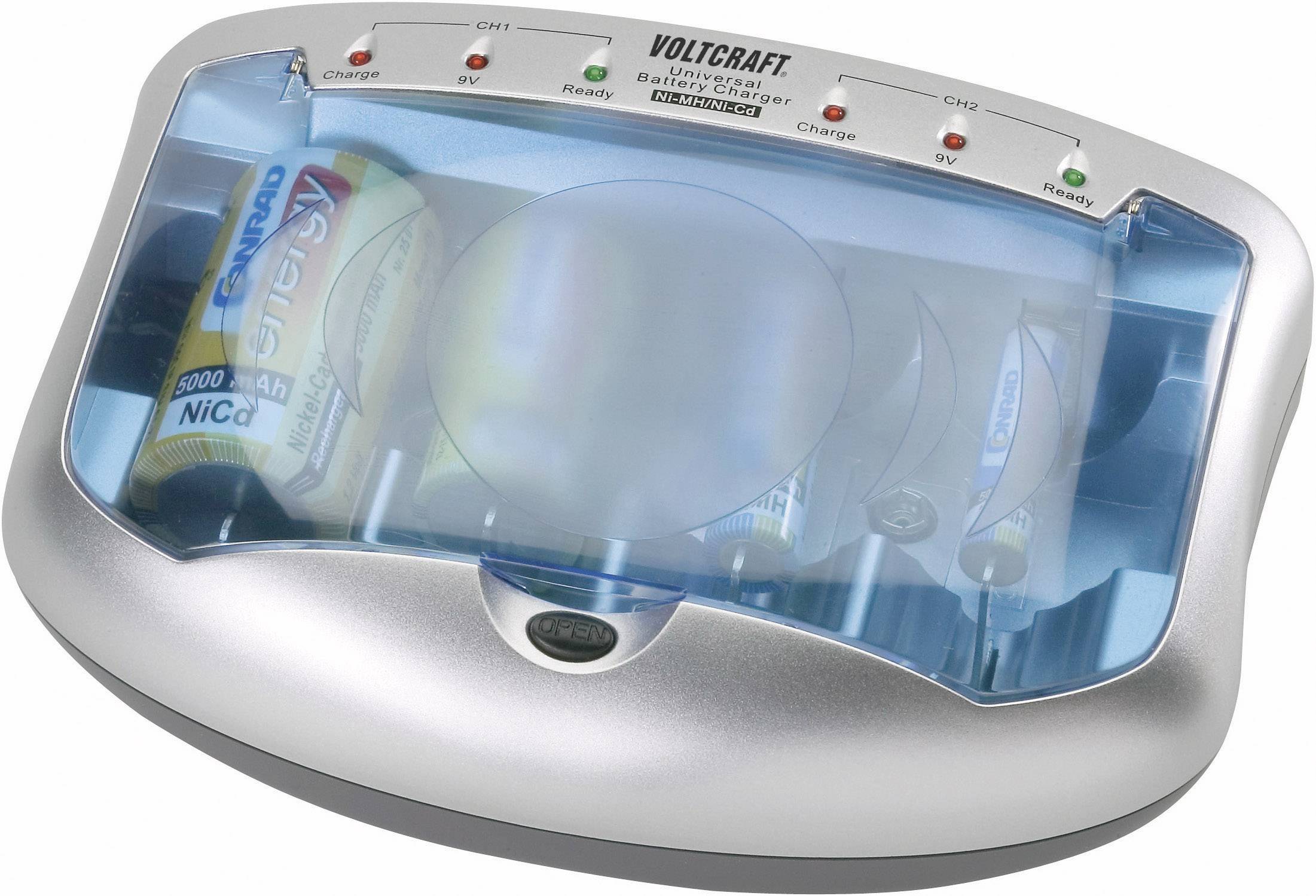 VOLTCRAFT P-100 Rundzellen-Ladegerät NiMH, NiCd Micro (AAA), Mignon (AA), Baby (C), Mono (D), 9 V Block