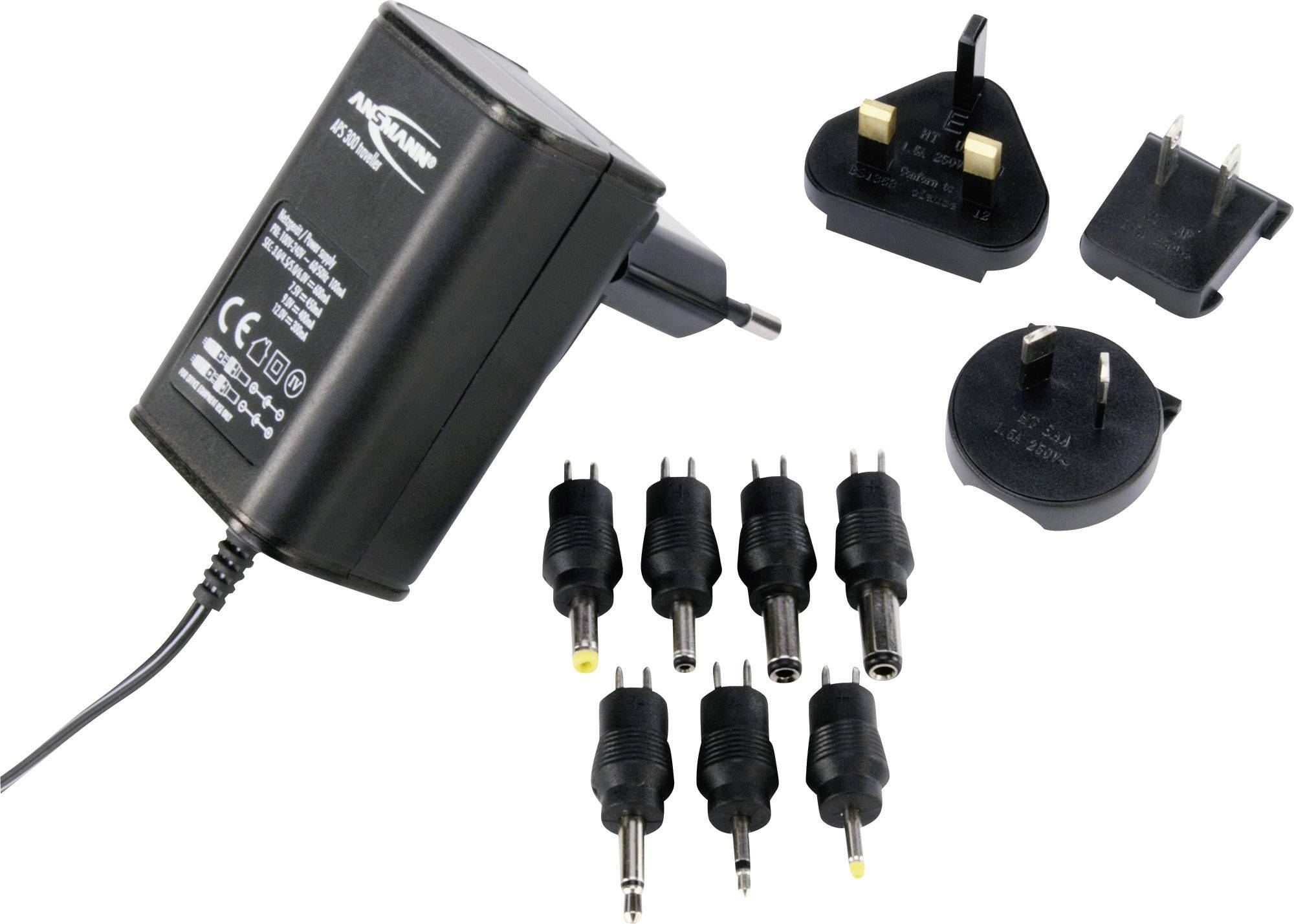 Ansmann Steckernetzteil, einstellbar 3 V/DC, 4.5 V/DC, 5 V/DC, 6 V/DC, 7.5 V/DC, 9 V/DC, 12 V/DC 300 mA 3.6 W