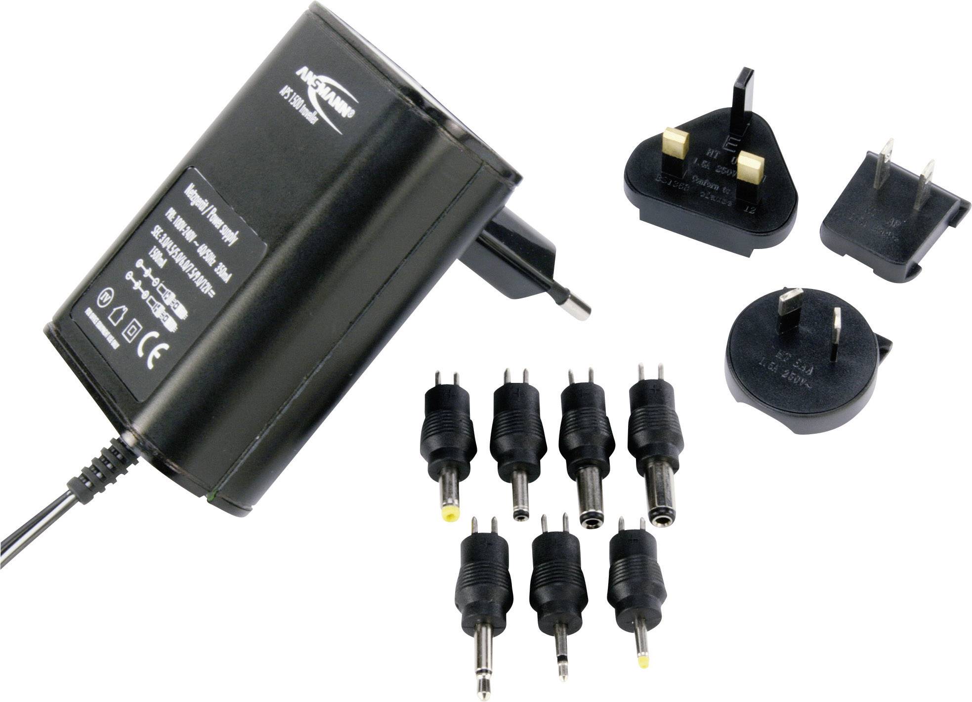 Ansmann Steckernetzteil, einstellbar 3 V/DC, 4.5 V/DC, 5 V/DC, 6 V/DC, 7.5 V/DC, 9 V/DC, 12 V/DC 1500 mA 18 W