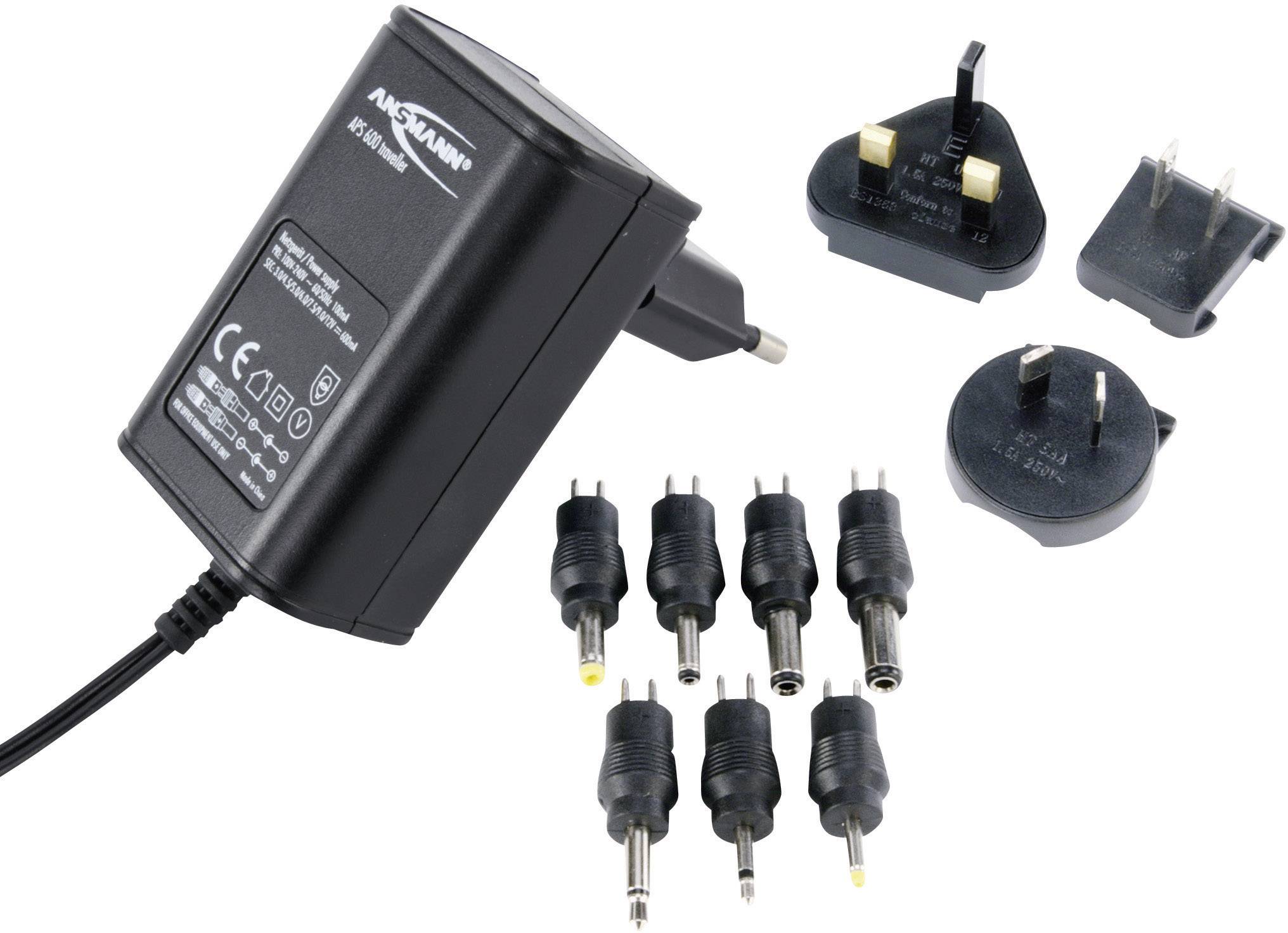 Ansmann Steckernetzteil, einstellbar 3 V/DC, 4.5 V/DC, 5 V/DC, 6 V/DC, 7.5 V/DC, 9 V/DC, 12 V/DC 600 mA 7.2 W