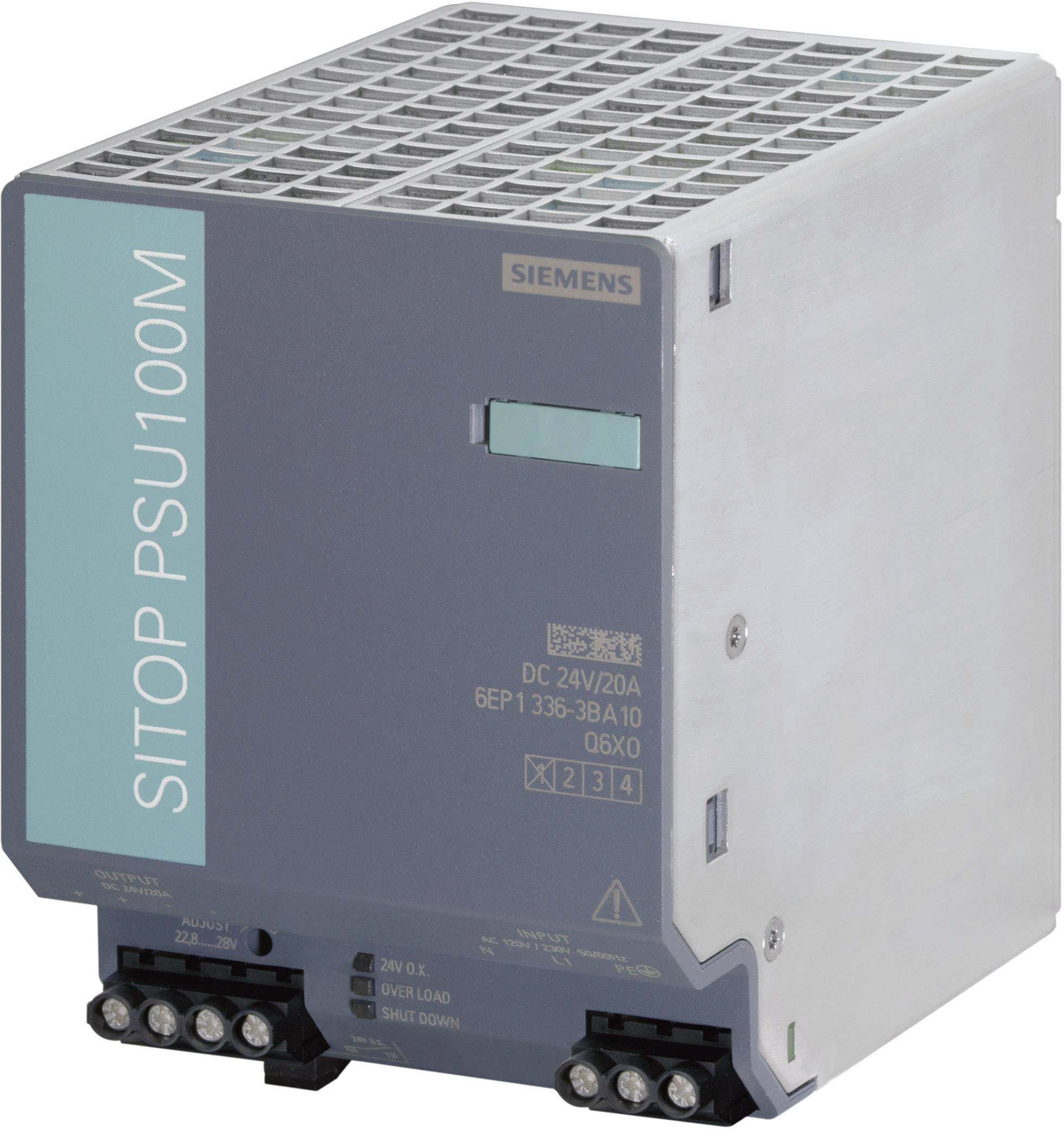 Siemens SITOP PSU100M 24V/20A Hutschienen-Netzteil (DIN-Rail) 24 V/DC 20 A 480 W Anzahl Ausgänge:1 x Inhalt 1 St.