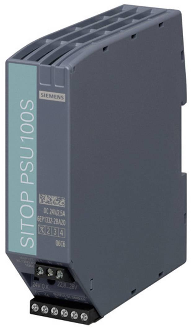 'Siemens SITOP PSU100S', ein graues, rechteckiges Netzteil mit blauer Beschriftung. Bietet DC 24V/2,5A Ausgang.