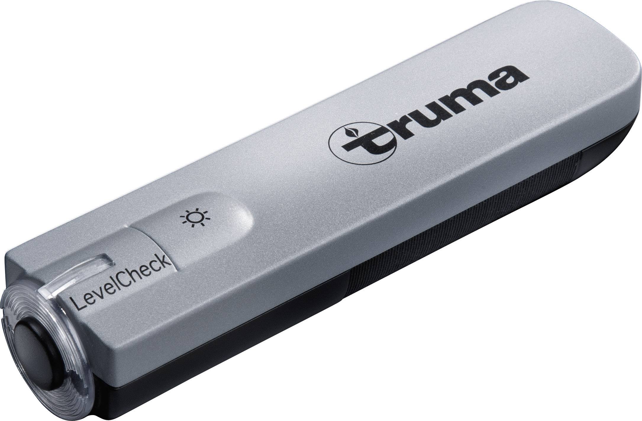 Truma LevelCheck Gasstandsanzeiger zeigt Füllstand von Flüssiggasflaschen. Kompaktes, silbernes Design mit sichtbarem Markenlogo.