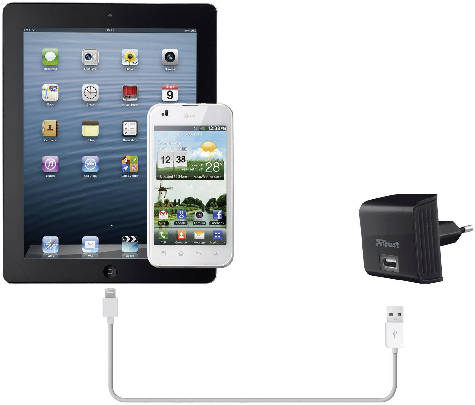 Trust Wall Charger with USB port - 12W USB Ladegerät USB Schwarz Steckdose