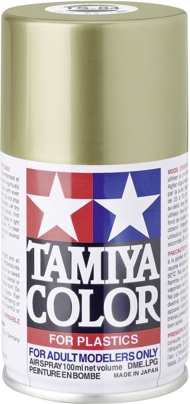 Tamiya Farbspray für Plastikmodelle, geeignet nur für erwachsene Modellbauer. Goldene Farbe, 100 ml Inhalt, hergestellt in Japan.