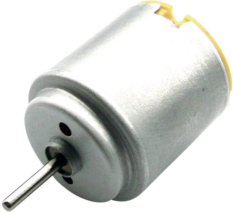 Ein kleiner, silberner DC-Motor mit einem hervortretenden Antriebsstift, geeignet für einfache mechanische Anwendungen.