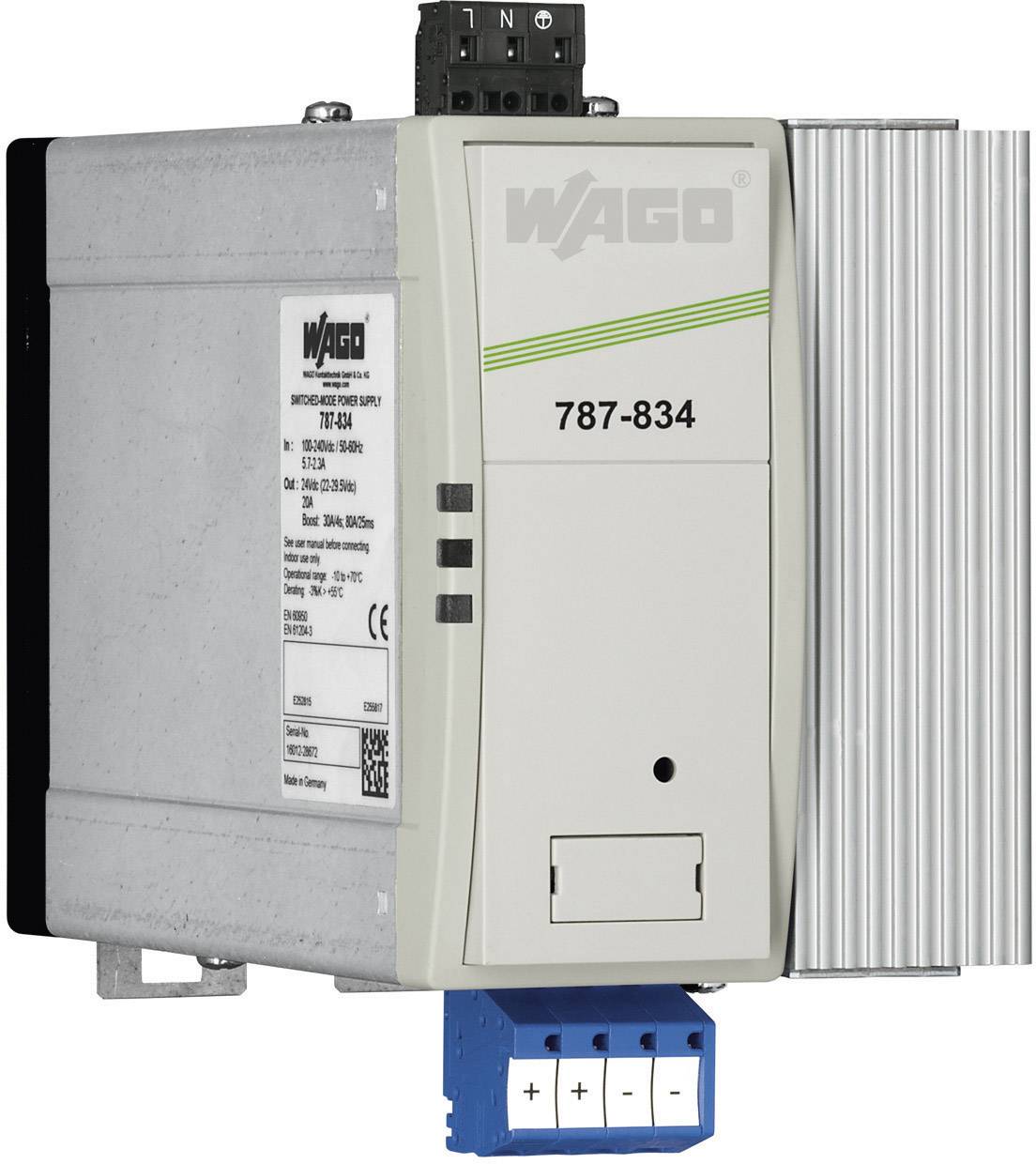 WAGO 787-834 Hutschienen-Netzteil (DIN-Rail) 24 V/DC 20 A 480 W Anzahl Ausgänge:1 x Inhalt 1 St.