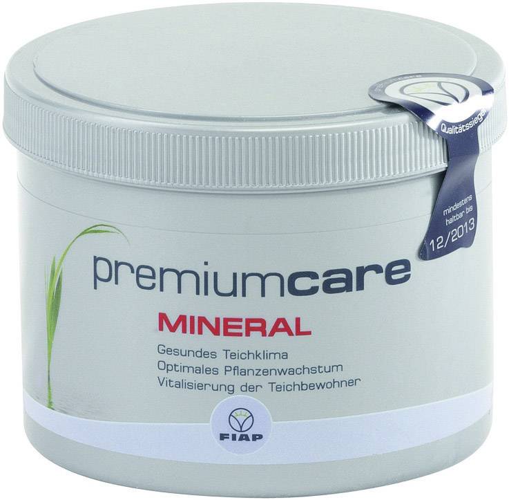 Eine Dose 'premium care MINERAL' mit der Aufschrift 'Gesundes Teichklima, Optimales Pflanzenwachstum, Vitalisierung der Teichbewohner'.