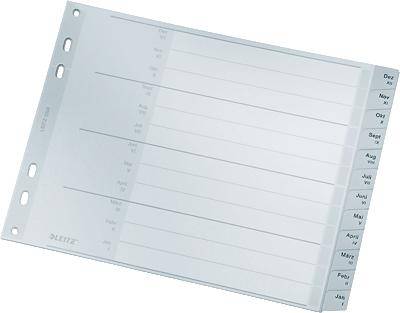 Leitz Plastikregister, Monate/1288 A4, 238 mm, 180 mm grau Dez-Jan