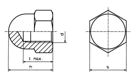 TOOLCRAFT M6 D1587-STAHL:A2K 194789 Sechskant-Hutmuttern M6 DIN 1587 Stahl verzinkt 10St.