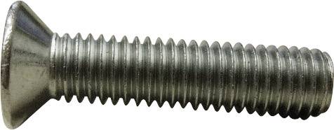 Ein einzelner Metallschraube mit flachem Kopf, auf einer weißen Hintergrund, horizontal ausgerichtet.