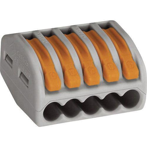 WAGO 222-415-1 222 Connector clip flexible: 0.08-4 mm² fixed: 0.08-2.5 mm² Number of pins (num): 5 Grey, Orange