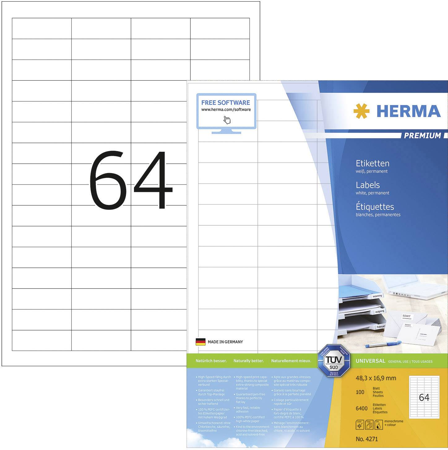 HERMA Universal-Etiketten PREMIUM, 48,3 x 16,9 mm, weiß