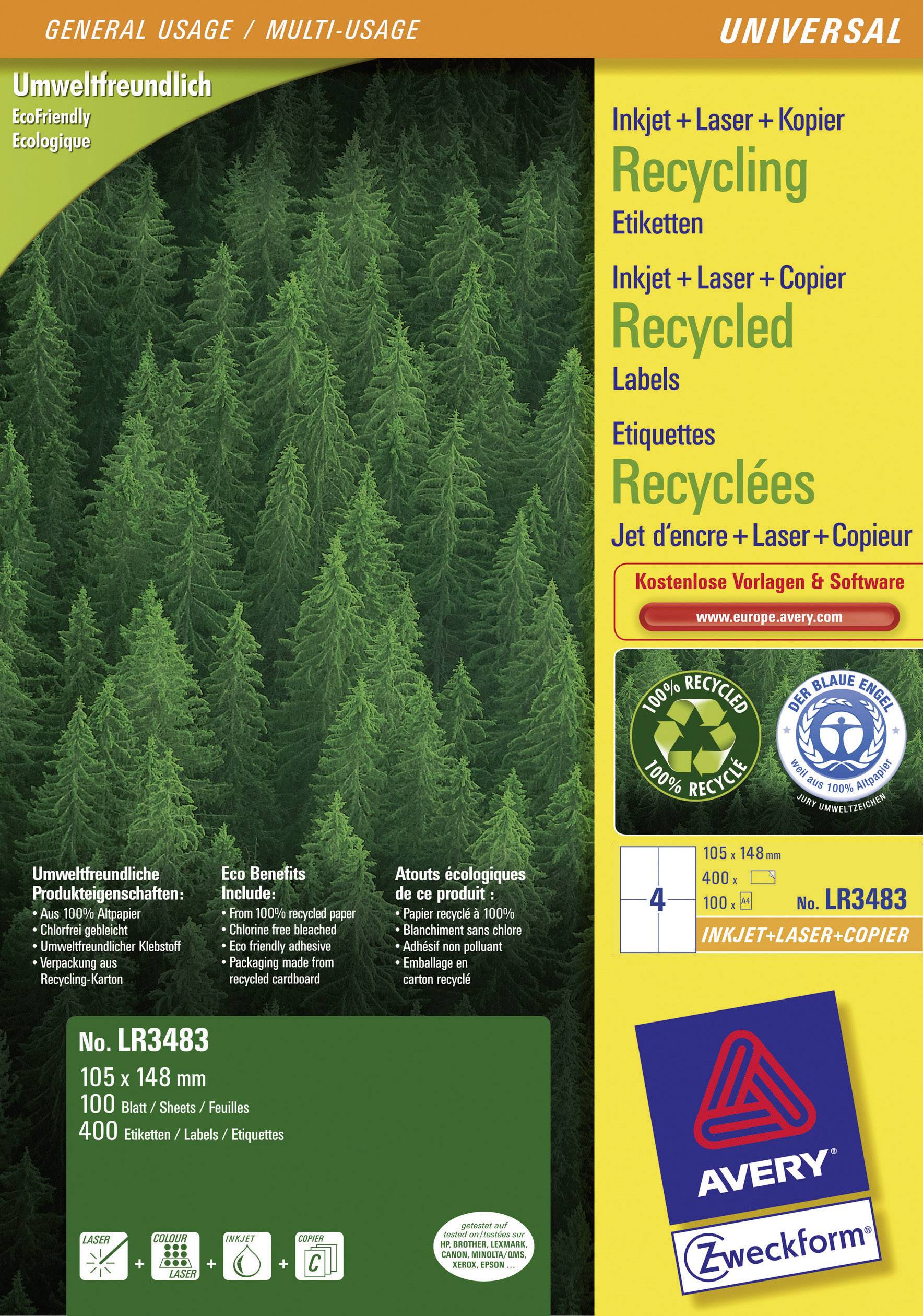 Avery-Zweckform LR3483 Universal-Etiketten 400 St.