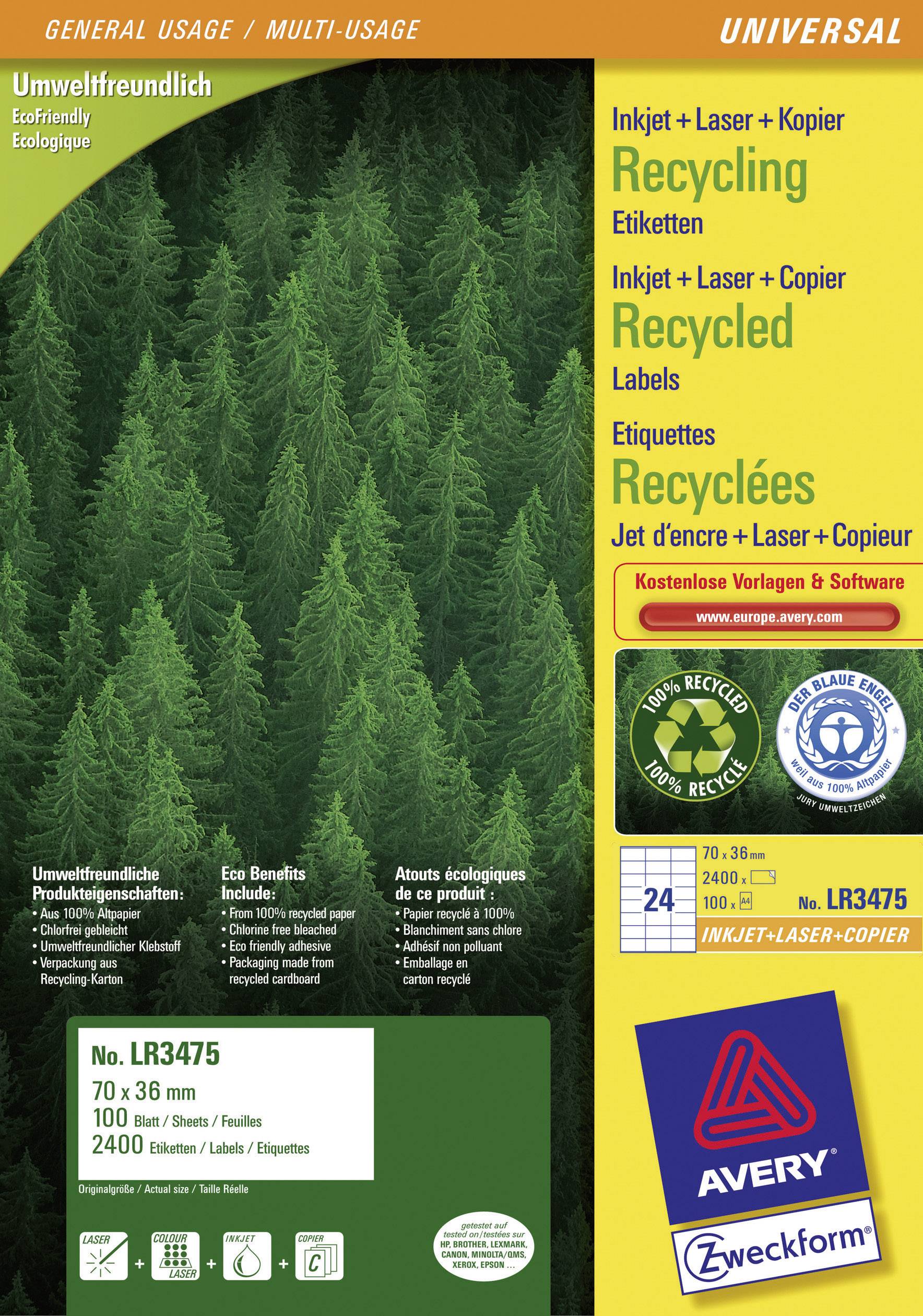 Avery-Zweckform LR3475 Vielzweck-Etiketten 2400 St.