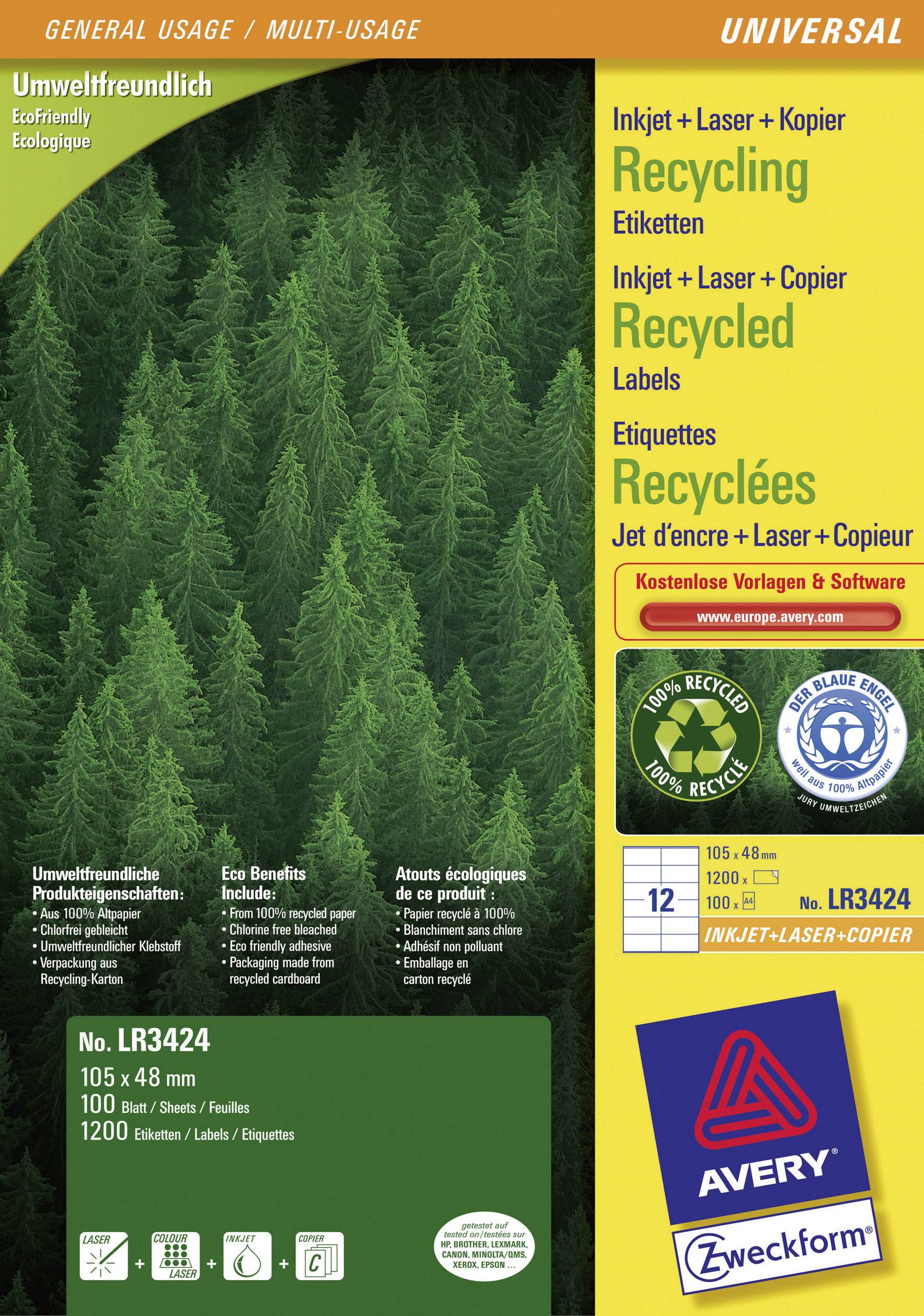 Universal-Etiketten 105x48mm Recycling naturweiß VE=1200 Stück