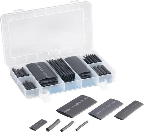 TRU Components 1564899 Schrumpfschlauchsortiment Schwarz Schrumpfrate:2:1 63 Teile