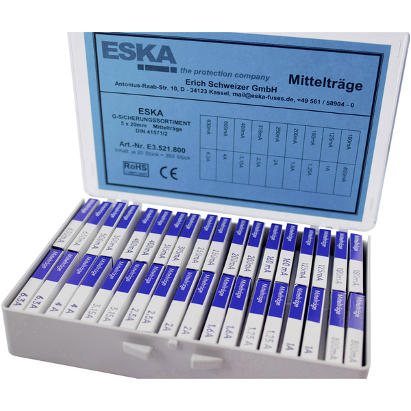 Assortiment de micro-fusibles ESKA E3521800 (Ø x L) 5 mm x 20 mm semi-temporisé -mT- 360 parties