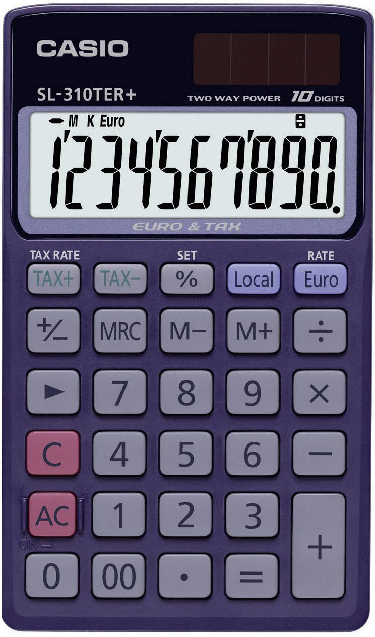 Casio SL-310TER+ Taschenrechner Blau Display (Stellen): 10 solarbetrieben, batteriebetrieben (B x H x T) 70 x 8 x 118.5 mm