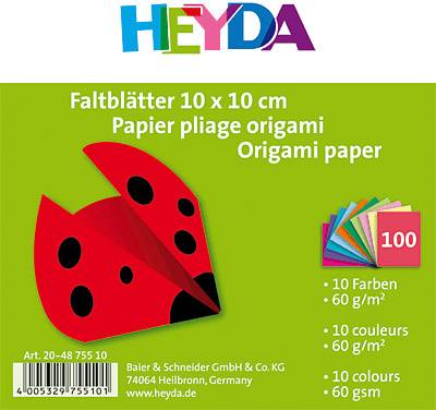 Heyda Faltblätter/204875510 10x10 cm sortiert 60 g/qm Inh.100 Blatt