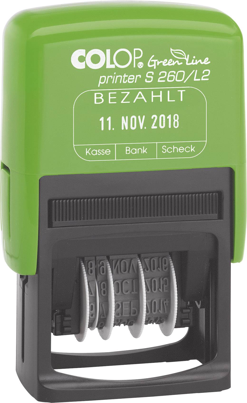 Colop Printer S 260/L GREEN LINE BEZAHLT/127788 24 x 45 mm Kissen rot/blau