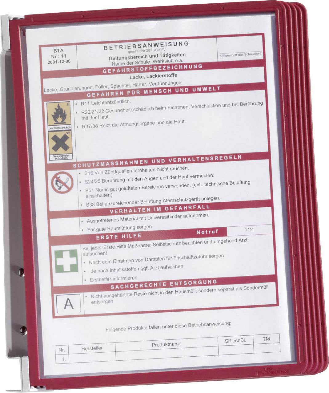 Durable Sichttafelwandhalter VARIO WALL 5 - 5551 Rot DIN A4 Anzahl der mitgelieferten Sichttafeln 5