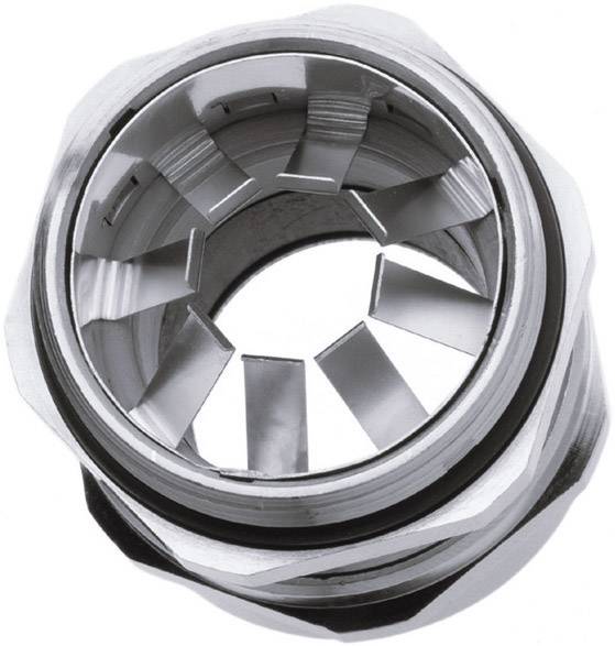 Metallverbindungsmutter mit gezahnten Rillen innen, verwendet zum Befestigen von Kabeln oder Schläuchen an Maschinen und Geräten.