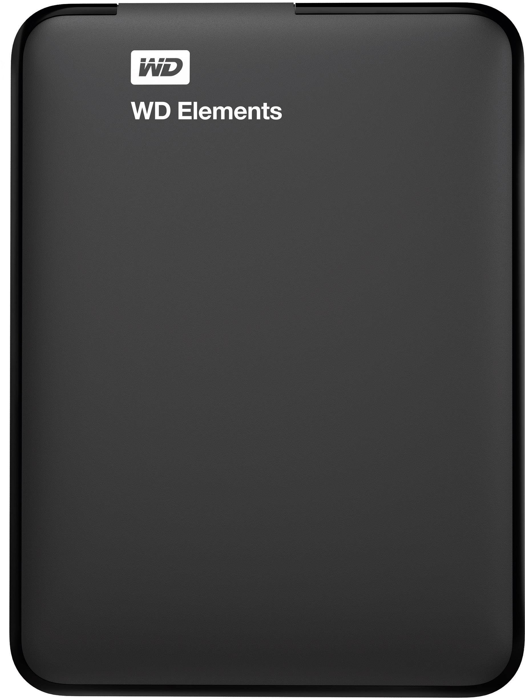 Externe Festplatte 'WD Elements' in schwarz, rechteckig und kompakt.