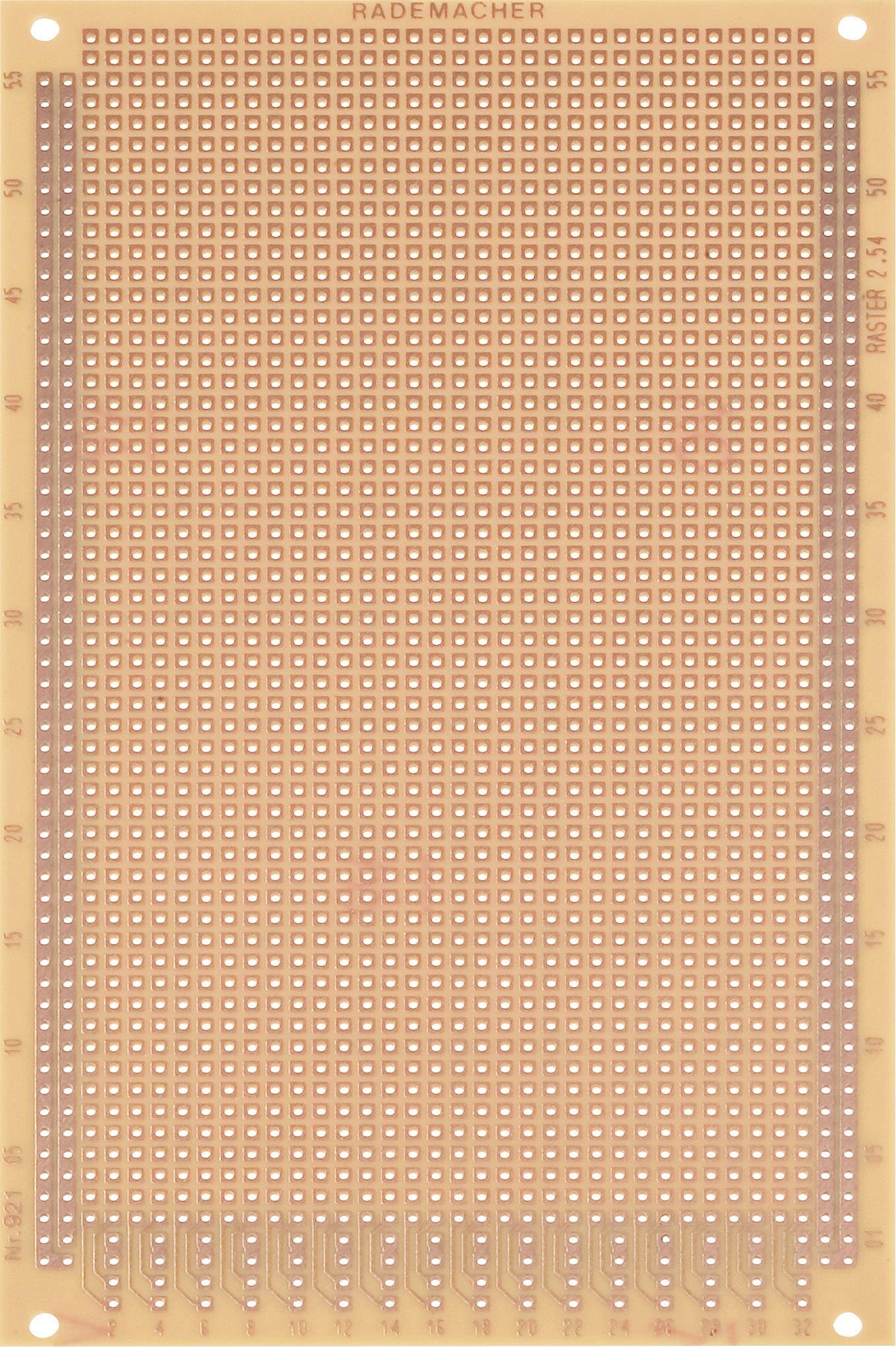 Leiterplatte mit vielen kleinen, quadratischen Lötpunkten auf orangefarbenem Hintergrund, mit Beschriftung 'Rademacher' oben.