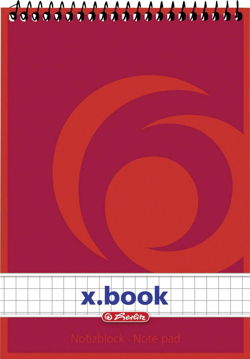 herlitz Spiralnotizblock x.book, DIN A6, 50 Blatt, kariert