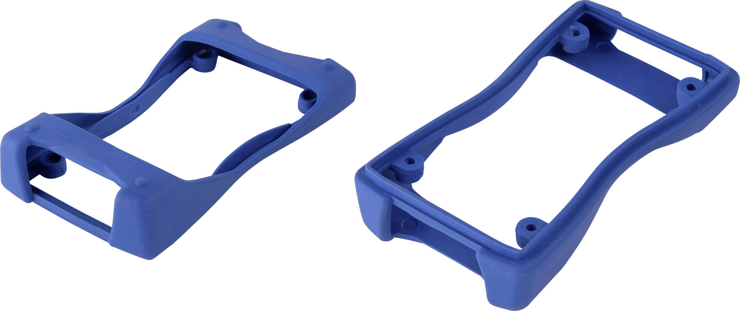 Zwei blaue Kunststoffformen auf weißem Hintergrund. Eine Form mit rechteckiger Öffnung und die andere mit umschlossener Basis.