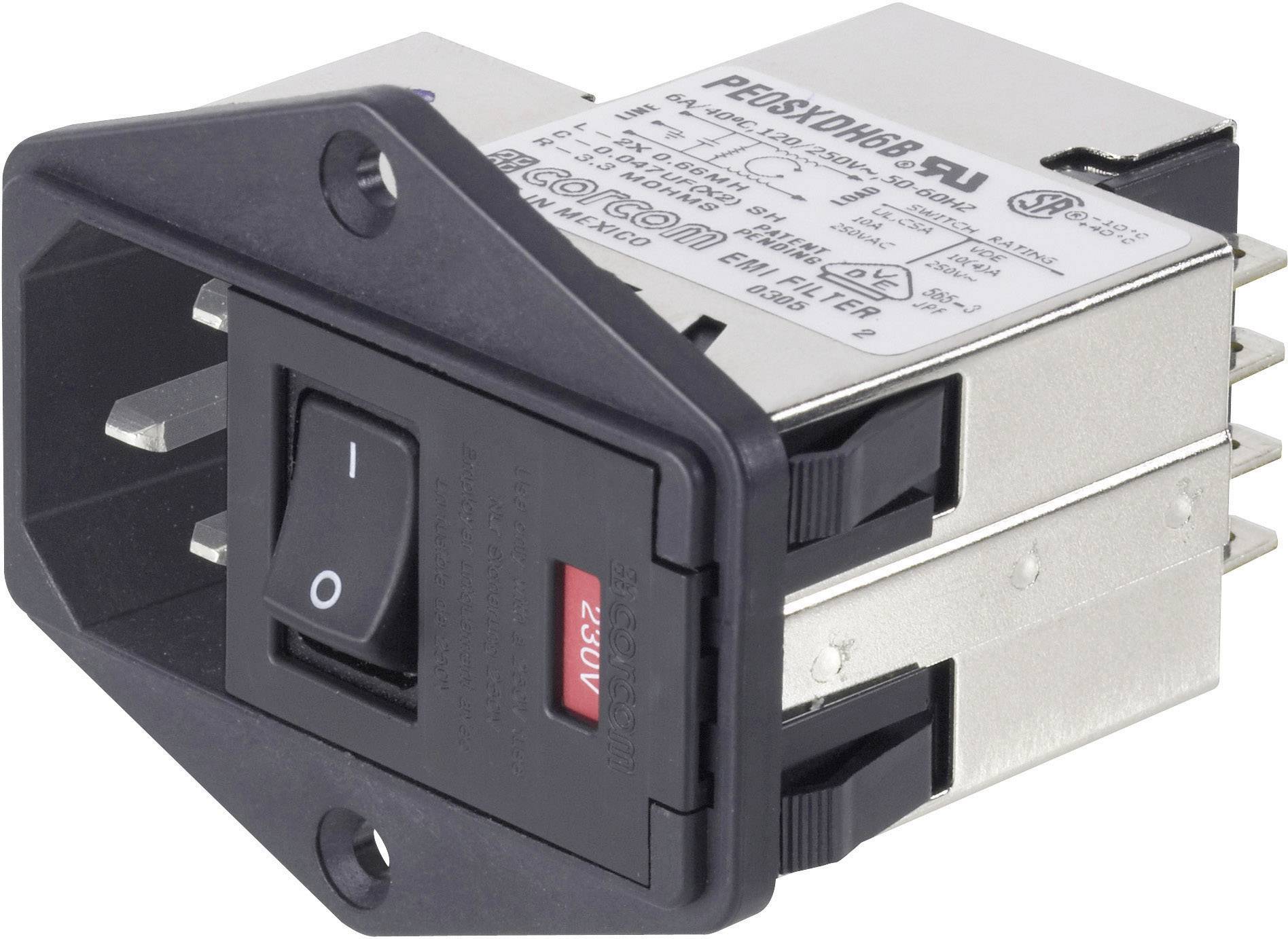 TE Connectivity 6-6609107-8 PS0SXDS6B=C1175 Netzfilter mit Schalter, mit 2 Sicherungen, mit Kaltger