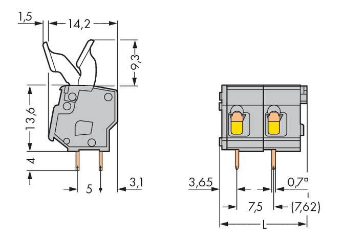 WAGO 257-502/333-000 Federkraftklemmblock 2.50mm² Polzahl 2 Grau 280St.