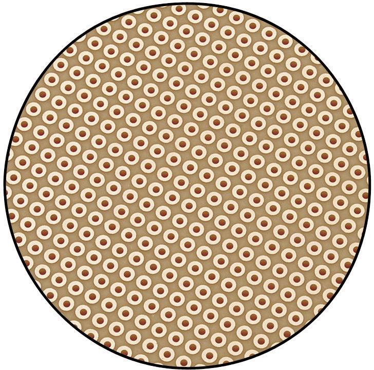 Braun-beige gepunktetes Muster mit rot-weißen Kreisen innerhalb eines Kreises. Enthält wiederholte geometrische Formen.