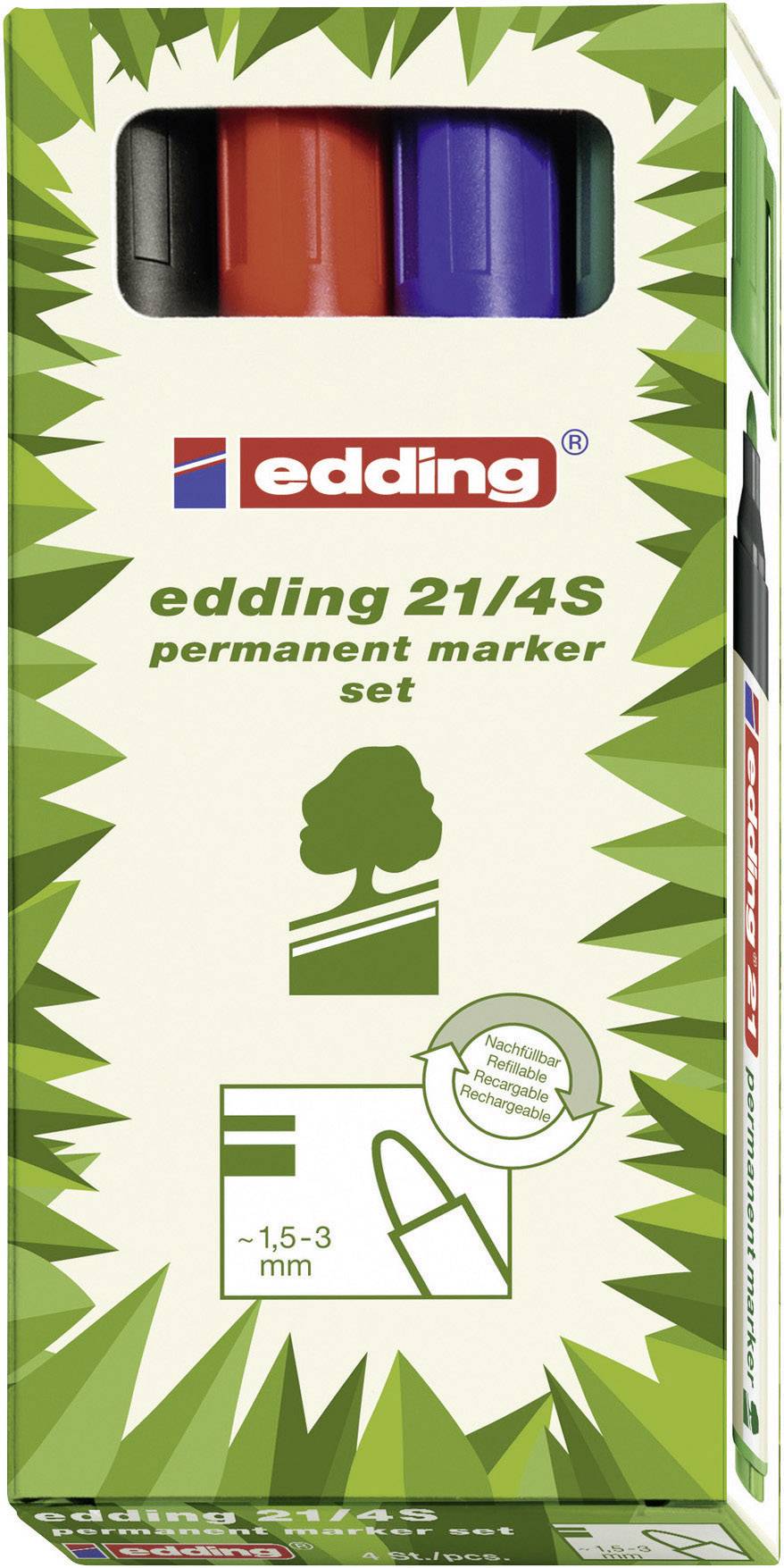 Edding edding 21 permanent marker EcoLine 4-21-4-1999 Permanentmarker Schwarz, Rot, Blau, Grün wasserfest: Ja