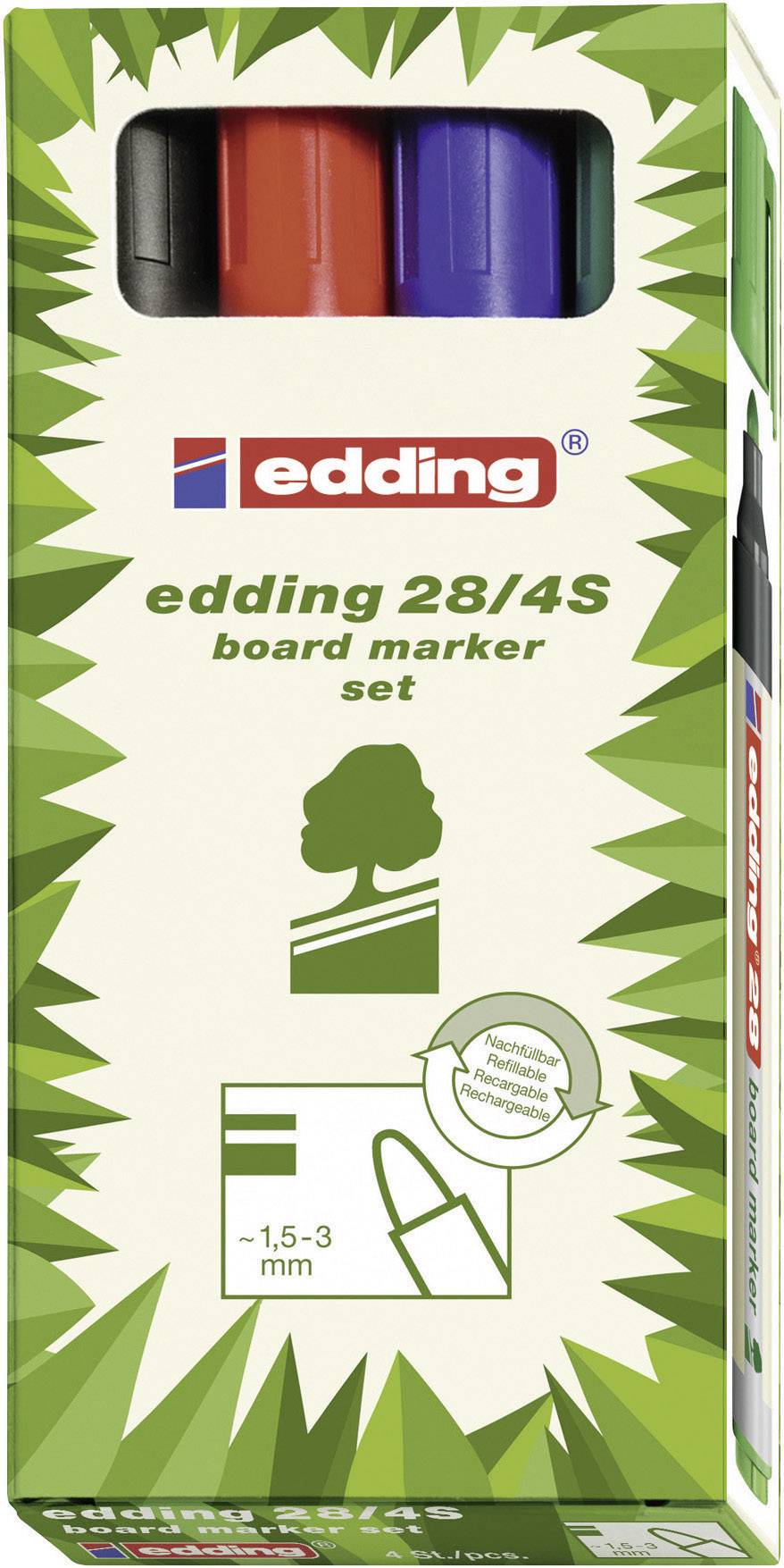 Edding edding 28 4-28-4-1999 Whiteboardmarker Schwarz, Blau, Rot, Grün 4 St.