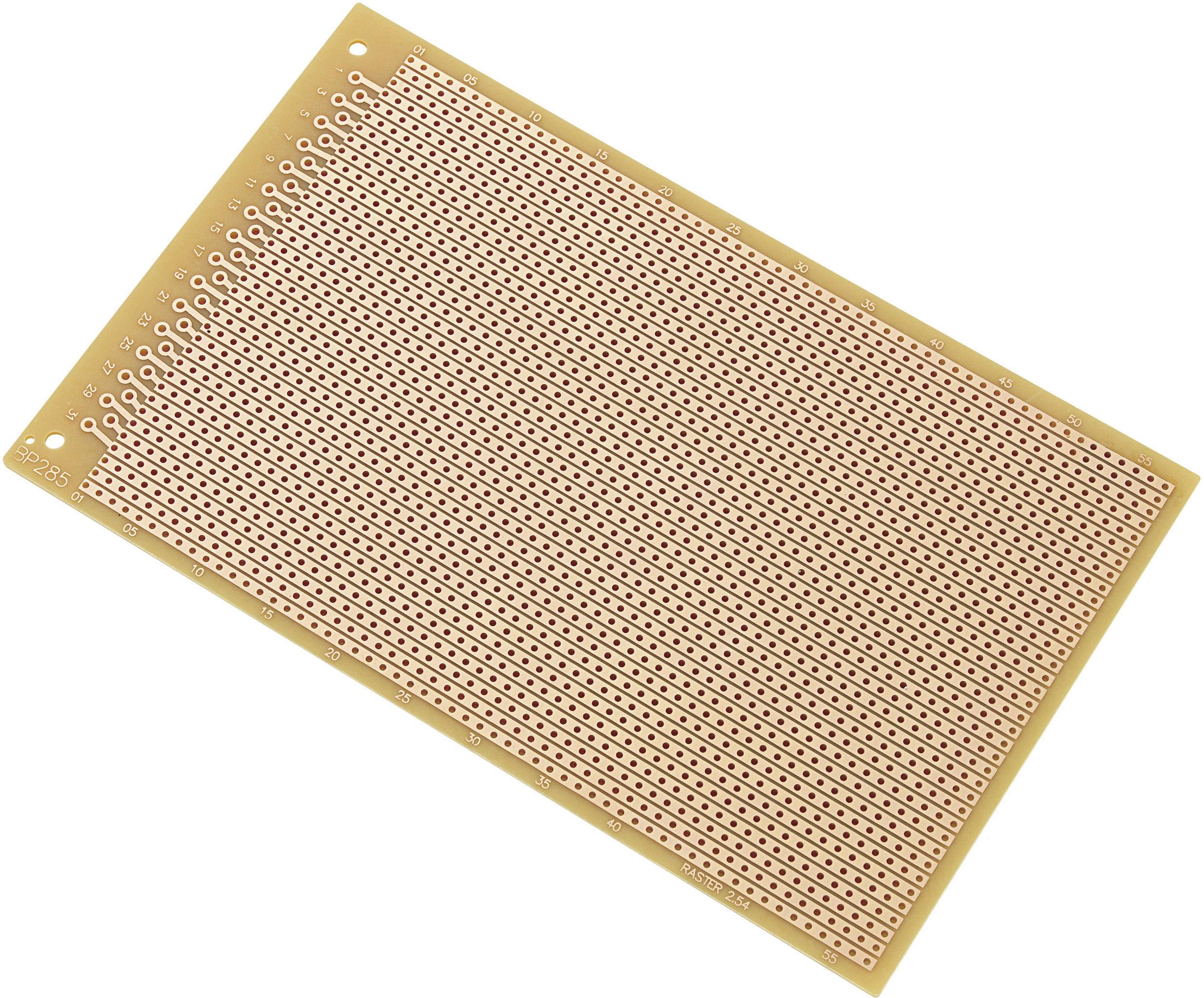 Ein rechteckiges, kupferbeschichtetes Steckbrett für elektronische Prototypen. Geeignet zum Löten von Bauteilen.
