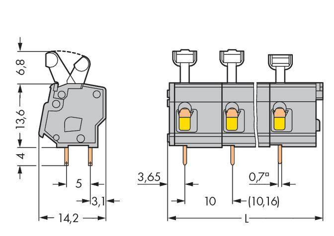 WAGO 257-654 Federkraftklemmblock 2.50mm² Polzahl 4 Grau 100St.