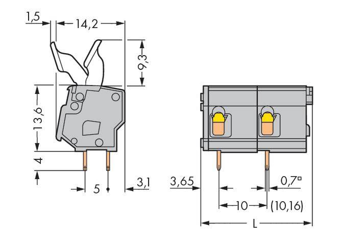 WAGO 257-602/333-000 Federkraftklemmblock 2.50mm² Polzahl 2 Grau 220St.