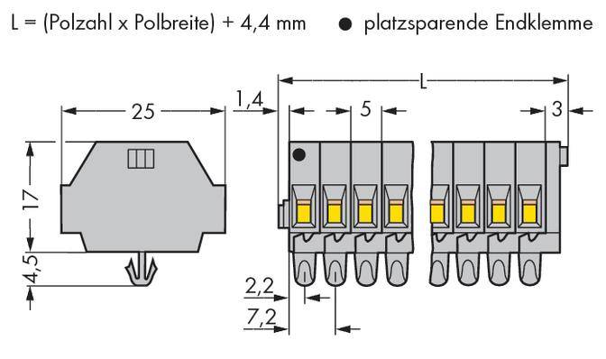 WAGO 260-155 Klemmenleiste 5mm Zugfeder Belegung: L Grau 100St.