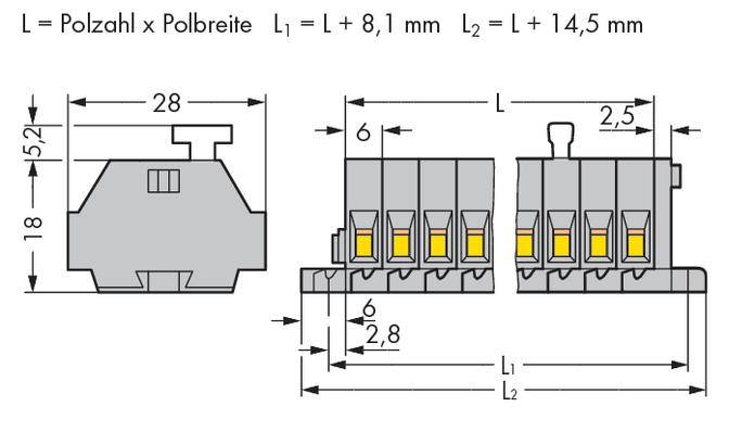 WAGO 261-103/331-000 Klemmenleiste 6mm Zugfeder Belegung: L Grau 100St.