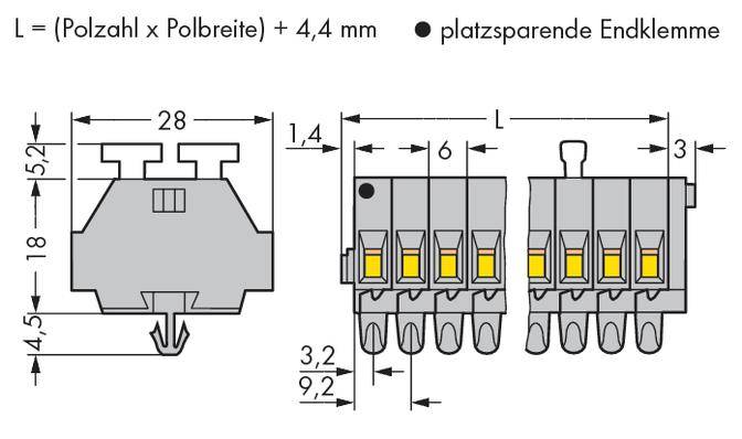 WAGO 261-154/341-000 Klemmenleiste 6mm Zugfeder Belegung: L Grau 50St.
