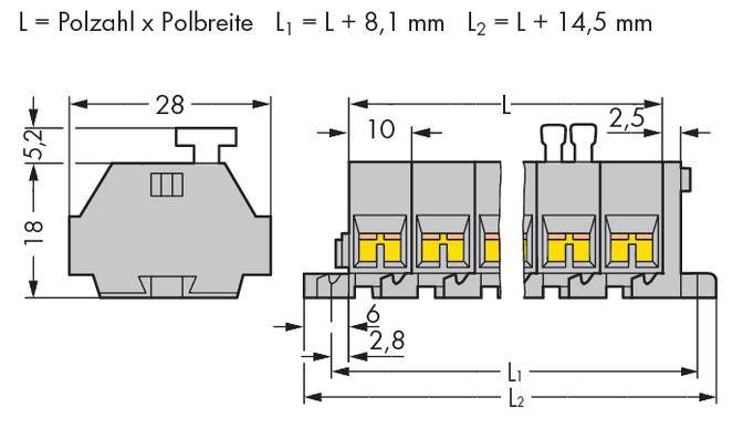WAGO 261-203/332-000 Klemmenleiste 10 mm Zugfeder Belegung: L Grau 100 St.