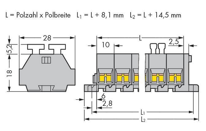 WAGO 261-203/342-000 Klemmenleiste 10mm Zugfeder Belegung: L Grau 100St.
