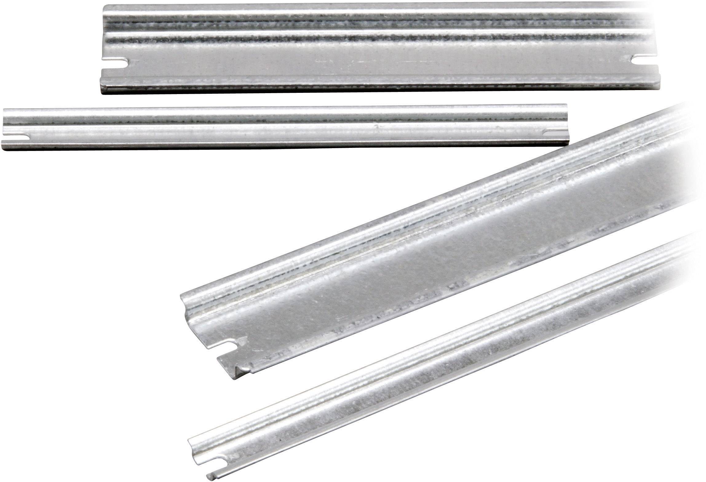 Metallschienen in verschiedenen Größen zeigen Details eines Rillenprofils.