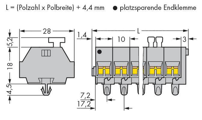 WAGO 261-254/332-000 Klemmenleiste 10mm Zugfeder Belegung: L Grau 100St.