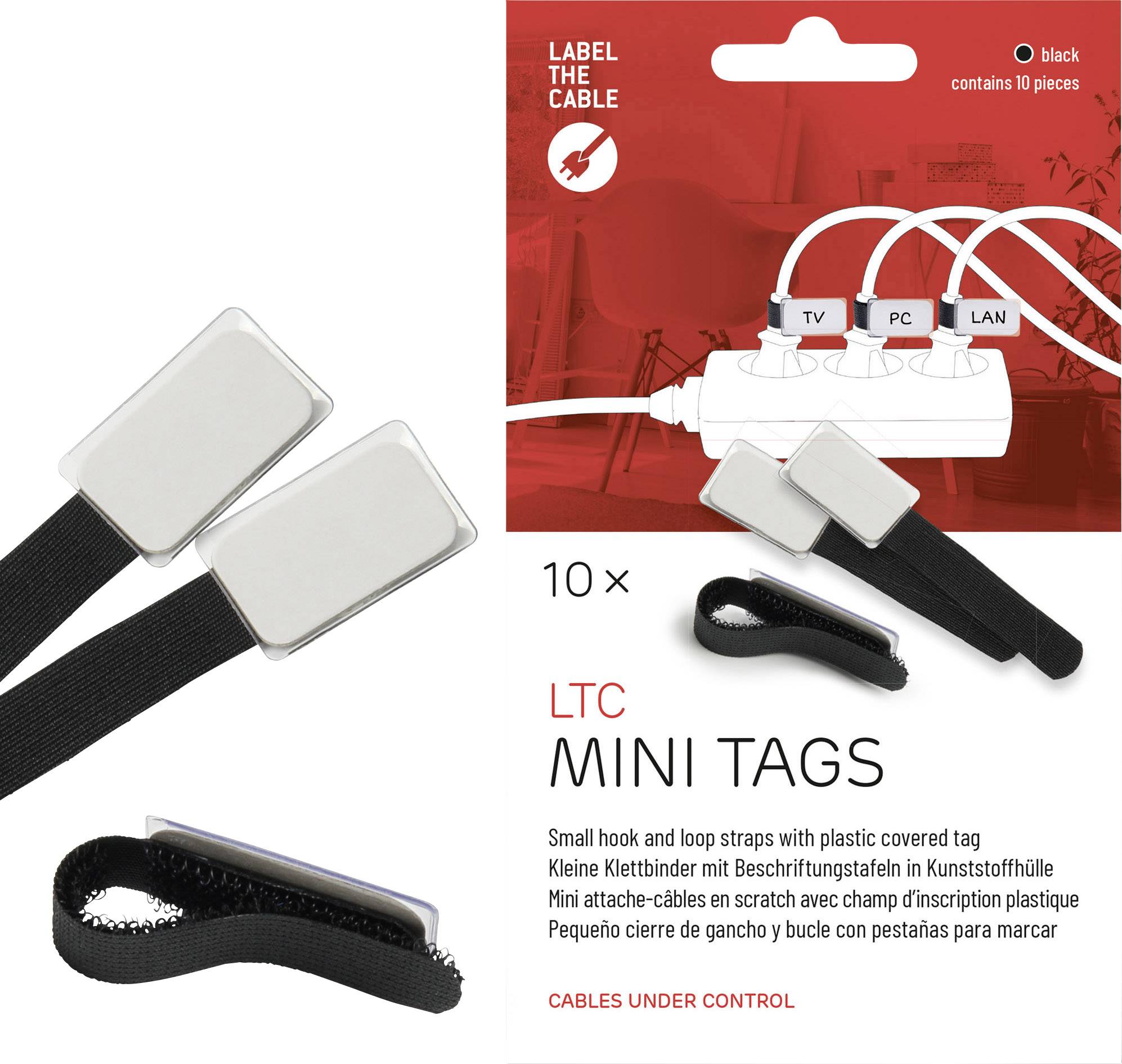 'LABEL THE CABLE MINI TAGS': Set mit 10 Kabelbindern, geeignet für TV, PC, LAN. Enthält Beschriftungsetiketten. Farbe: schwarz.