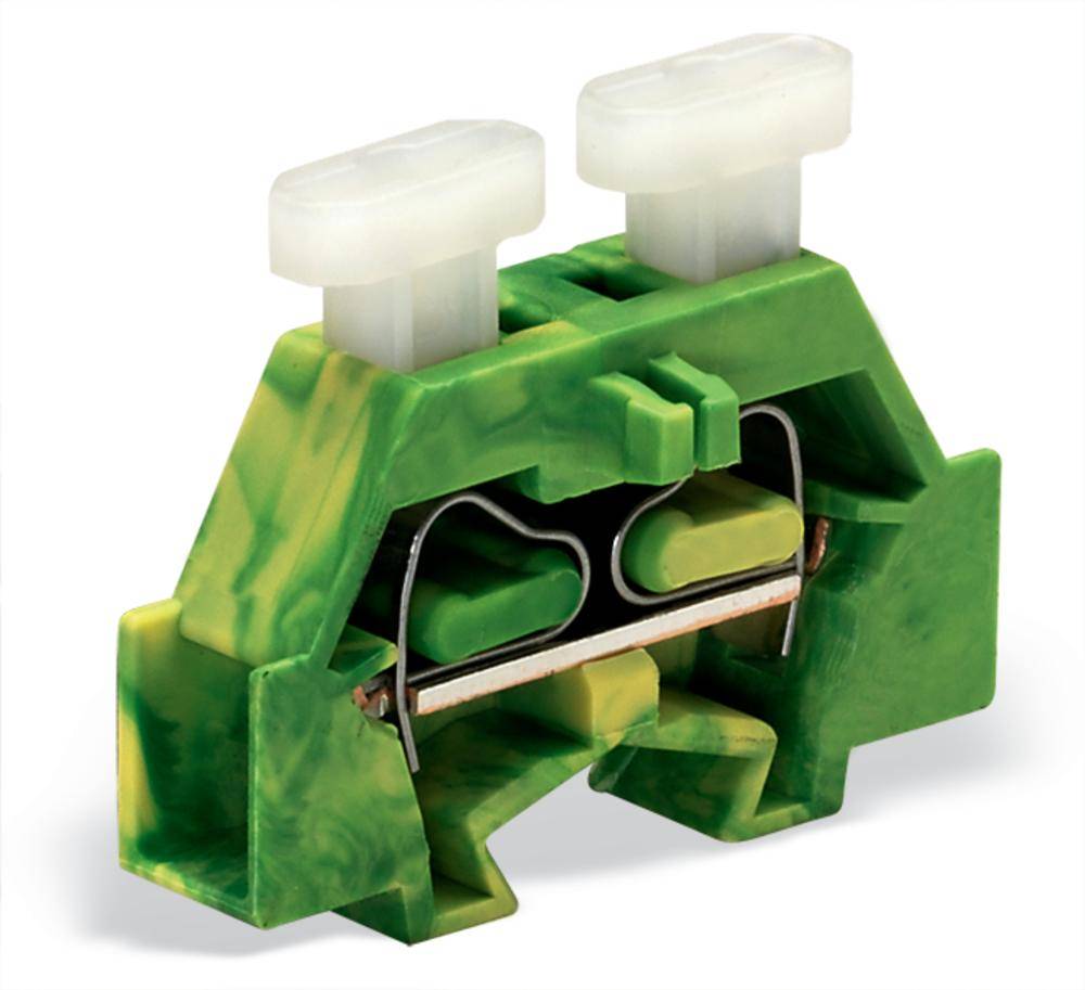 Ein grüner, würfelförmiger Isolator mit zwei weißen Knöpfen an der Oberseite. Hauptsächlich verwendet in elektrischen Systemen.