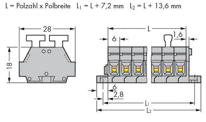 WAGO 261-430/341-000 Klemmenleiste 6mm Zugfeder Belegung: L Grau 25St.