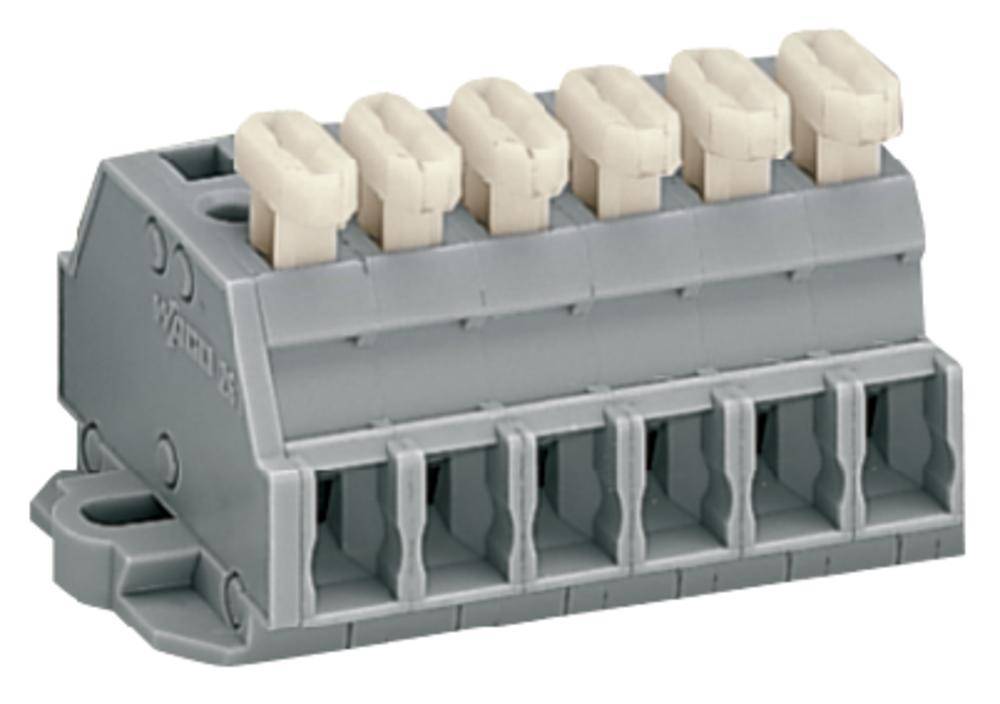 Ein grauer, fünfreihiger Steckverbinder mit beige-farbenen Klemmen, vermutlich für elektrische oder elektronische Anwendungen.